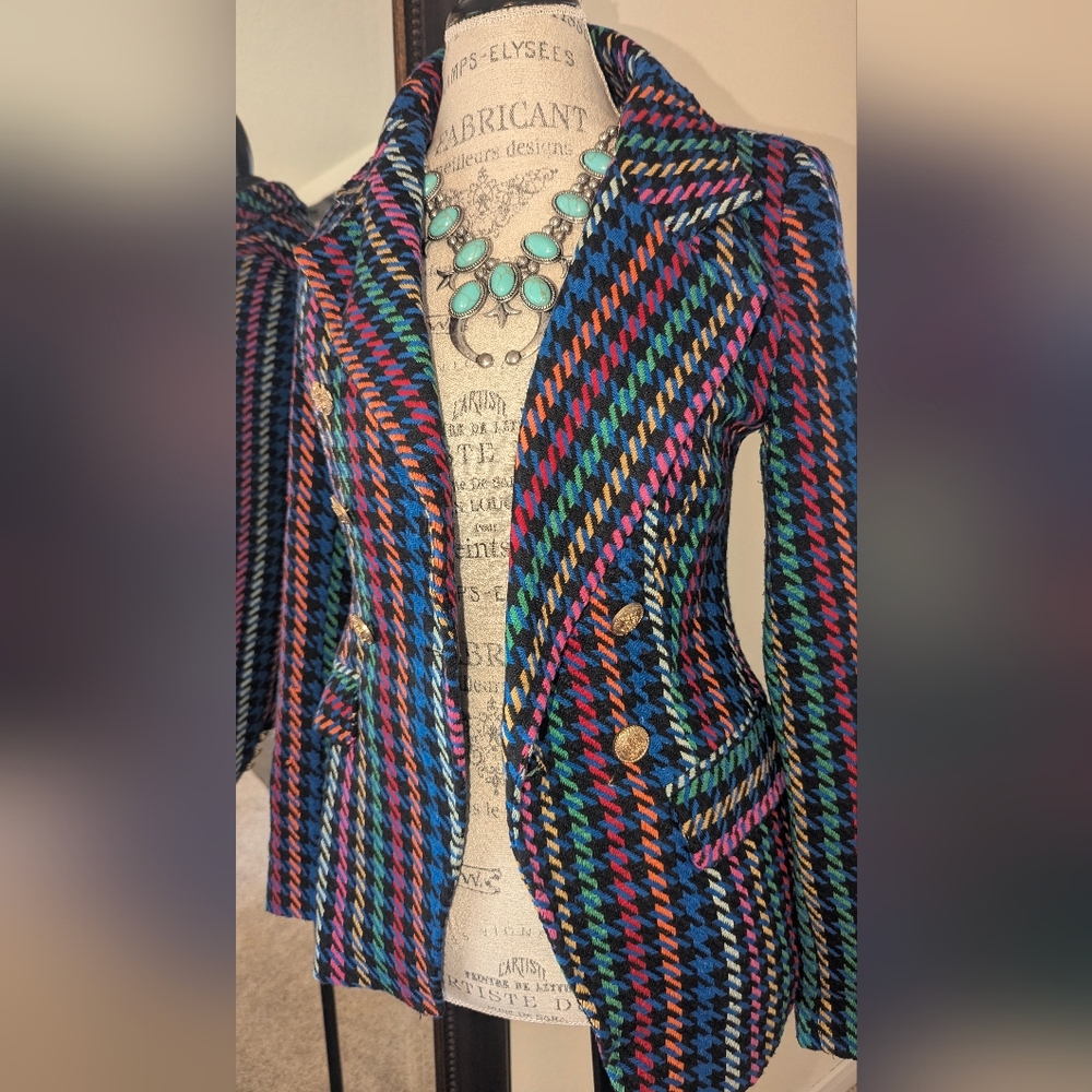 Multicolor Houndstooth Women's Blazer Size SMALL